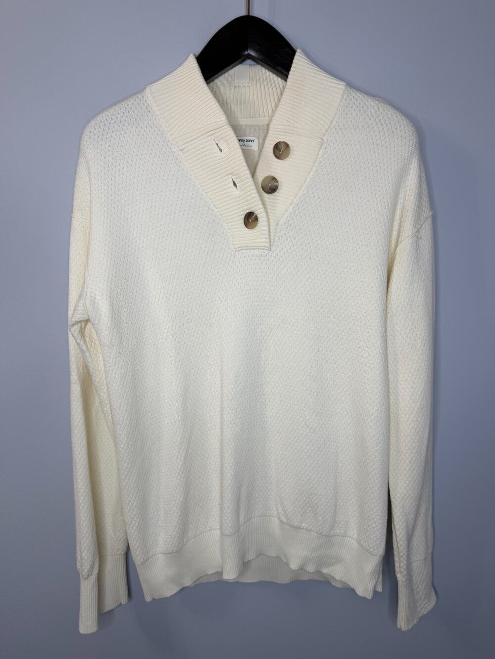 Tommy John Lounge Henley Sweater Womens L Coconut Milk Long Sleeve